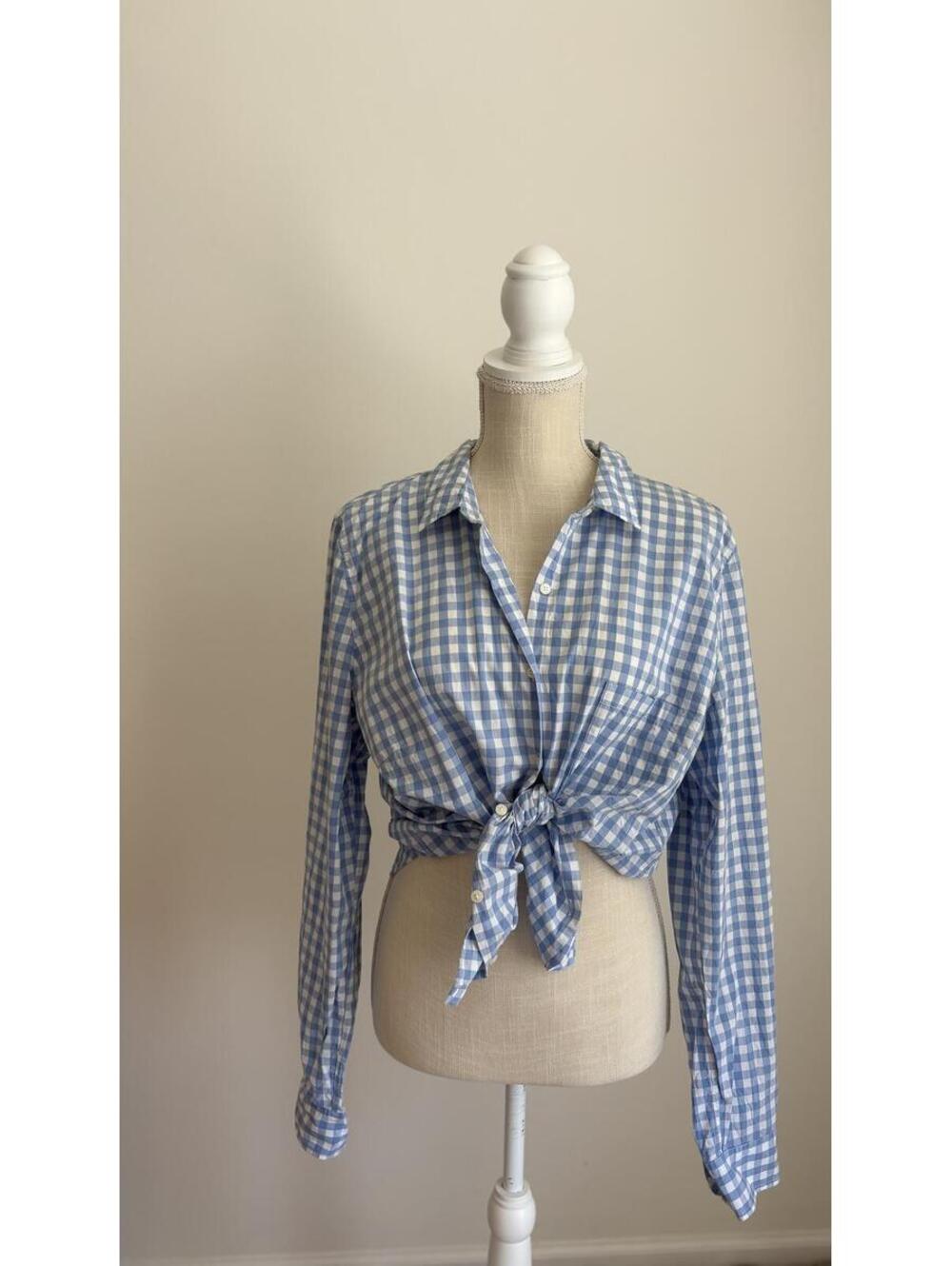 UNTUCKit Blue and White Gingham Button-Front Cotton Shirt Size 16